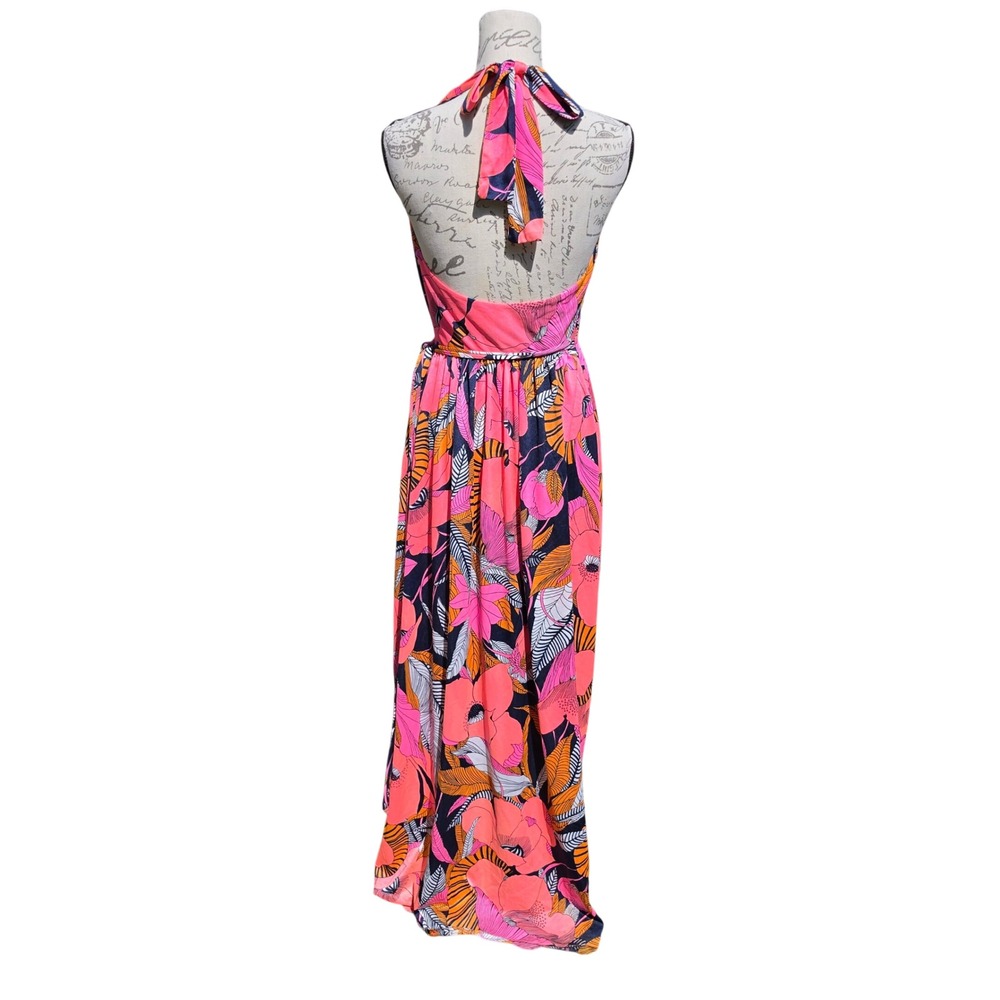 Calypso Bermuda Pink Floral Halter Wrap Maxi Dress Size 8 Fits Small - Picture 5 of 7